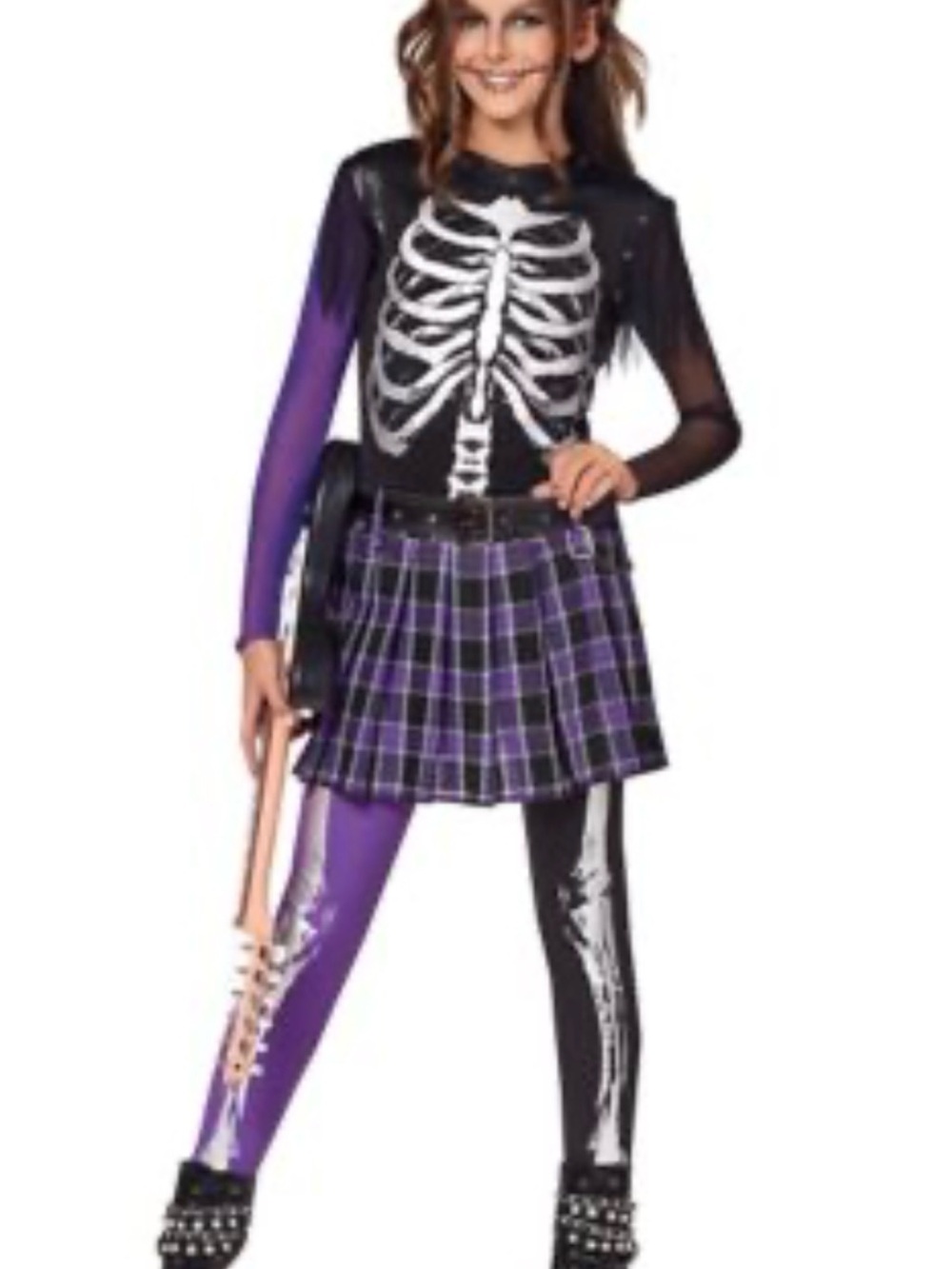 Spirit Girls Purple & Black Punk Skeleton Costume